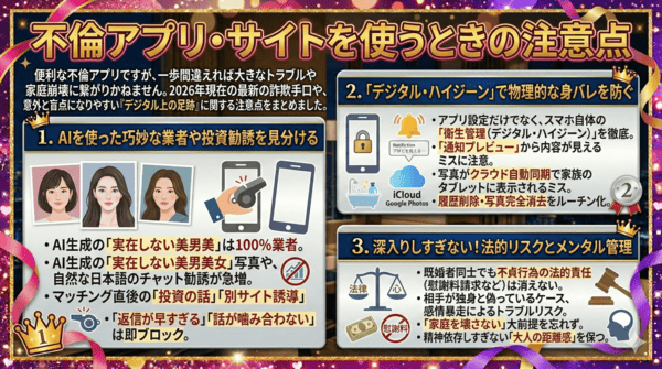 不倫アプリ・サイトを使うときの注意点